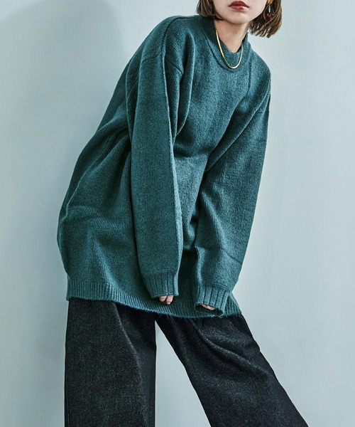 クルーネック ロング丈 ニットトップス（ニット/セーター）｜Fashion Letter（ファッションレター）