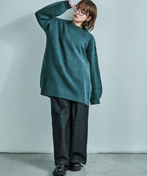 クルーネック ロング丈 ニットトップス（ニット/セーター）｜Fashion Letter（ファッションレター）