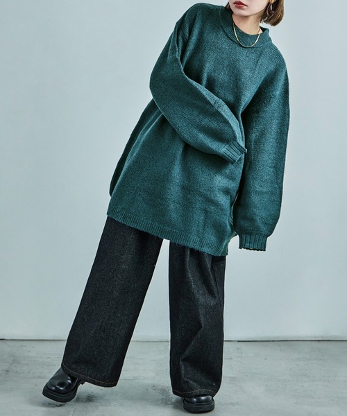 クルーネック ロング丈 ニットトップス（ニット/セーター）｜Fashion Letter（ファッションレター）