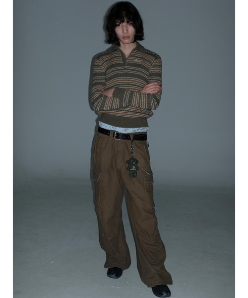 【セール】ジャストフィット ポロカラー ボーダー柄 ニット MY2145【MASONPRINCE】【2024AW】（ニット/セーター）｜MASONPRINCE（メイソンプリンス）