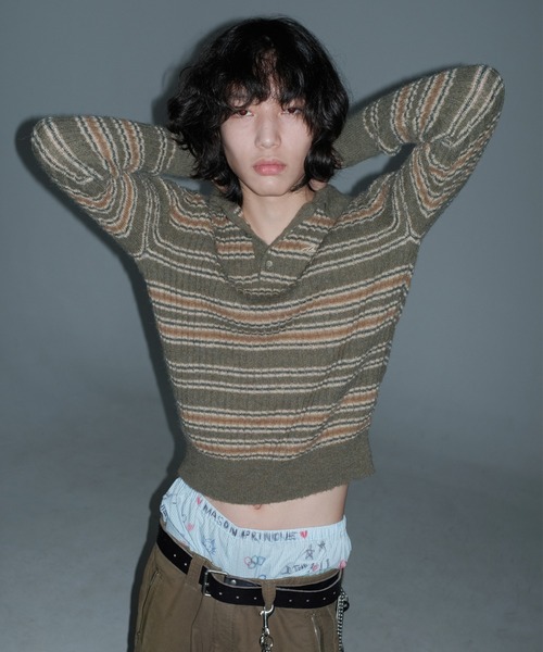 【セール】ジャストフィット ポロカラー ボーダー柄 ニット MY2145【MASONPRINCE】【2024AW】（ニット/セーター）｜MASONPRINCE（メイソンプリンス）