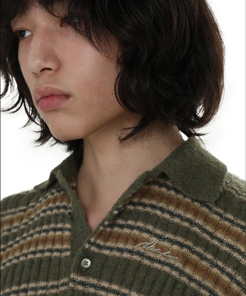 【セール】ジャストフィット ポロカラー ボーダー柄 ニット MY2145【MASONPRINCE】【2024AW】（ニット/セーター）｜MASONPRINCE（メイソンプリンス）