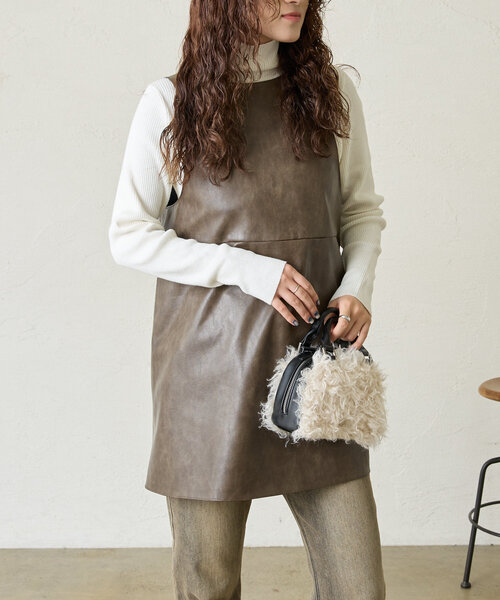 【セール】[mline]レザーVミニワンピ（ワンピース）｜mline（エムライン）