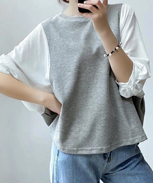 Asterellivi(アステレリビ)の「切替七分丈袖クルーネックドッキングTシャツ(シャツ/ブラウス・レディース・グレー/ブラック系その他/ブラック系その他2/ブラック・M/L/XL)」の11枚目の写真