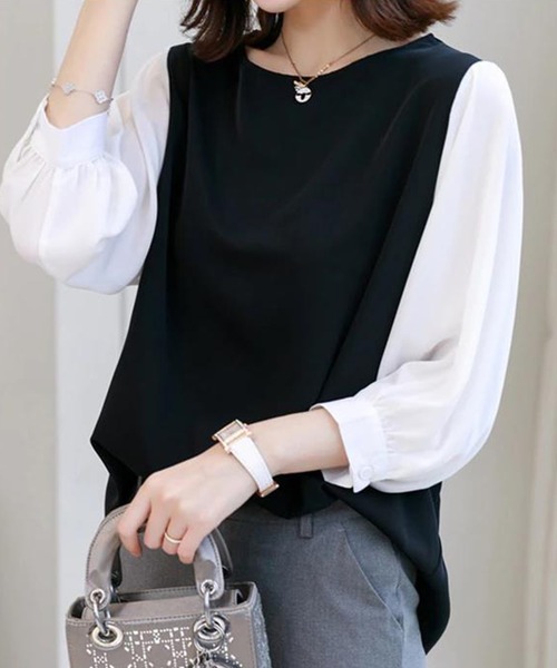 Asterellivi(アステレリビ)の「切替七分丈袖クルーネックドッキングTシャツ(シャツ/ブラウス・レディース・グレー/ブラック系その他/ブラック系その他2/ブラック・M/L/XL)」の15枚目の写真