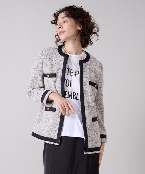 バイカラーニットツィードジャケット