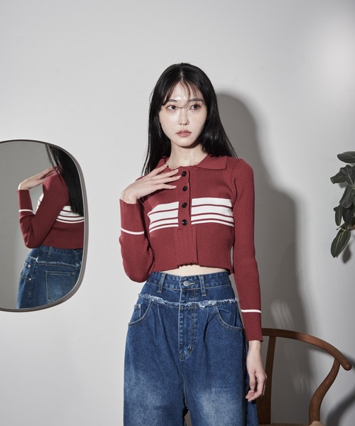 【セール】ポロカラーラガーリブニット（ニット/セーター）｜Y/lim（イリム）