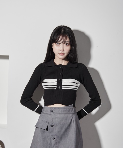 【セール】ポロカラーラガーリブニット（ニット/セーター）｜Y/lim（イリム）