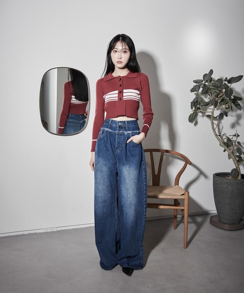 【セール】ポロカラーラガーリブニット（ニット/セーター）｜Y/lim（イリム）