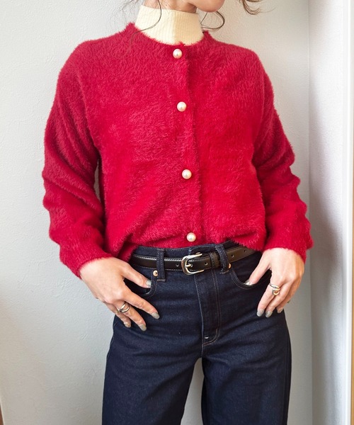 styiro（スタイロ）の「シャギーモヘアライクパールボタンカーディガン（カーディガン/ボレロ・レディース・ホワイト/レッド/ブラック・FREE）」の8枚目の写真