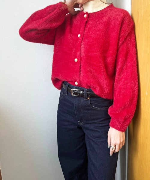 styiro（スタイロ）の「シャギーモヘアライクパールボタンカーディガン（カーディガン/ボレロ・レディース・ホワイト/レッド/ブラック・FREE）」の9枚目の写真