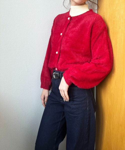 styiro（スタイロ）の「シャギーモヘアライクパールボタンカーディガン（カーディガン/ボレロ・レディース・ホワイト/レッド/ブラック・FREE）」の10枚目の写真