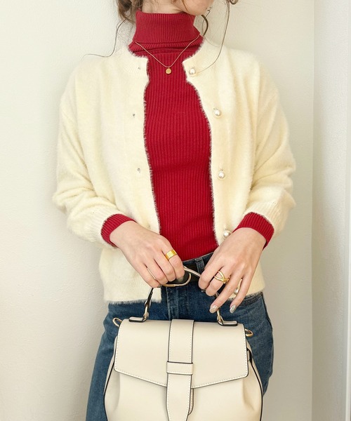 styiro（スタイロ）の「シャギーモヘアライクパールボタンカーディガン（カーディガン/ボレロ・レディース・ホワイト/レッド/ブラック・FREE）」の16枚目の写真