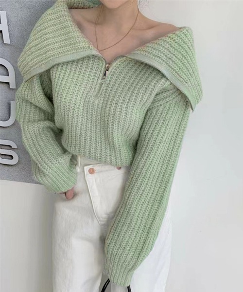 Miniministore(ミニミニストア)の「ハーフジップニットセーター ビッグカラー(ニット/セーター・レディース・ミント/ベージュ/グレー/ブラウン・FREE)」の4枚目の写真
