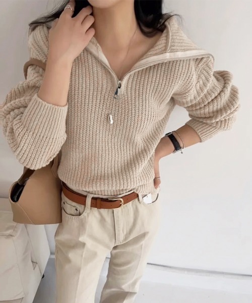 Miniministore(ミニミニストア)の「ハーフジップニットセーター ビッグカラー(ニット/セーター・レディース・ミント/ベージュ/グレー/ブラウン・FREE)」の22枚目の写真