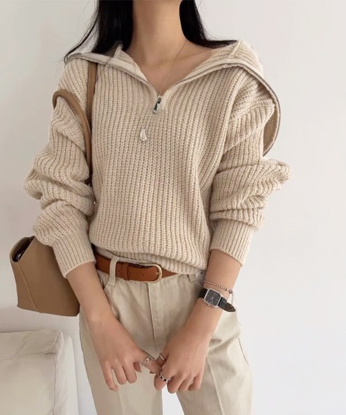 Miniministore(ミニミニストア)の「ハーフジップニットセーター ビッグカラー(ニット/セーター・レディース・ミント/ベージュ/グレー/ブラウン・FREE)」の19枚目の写真