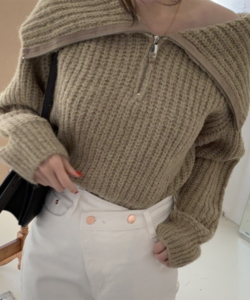 Miniministore(ミニミニストア)の「ハーフジップニットセーター ビッグカラー(ニット/セーター・レディース・ミント/ベージュ/グレー/ブラウン・FREE)」の17枚目の写真