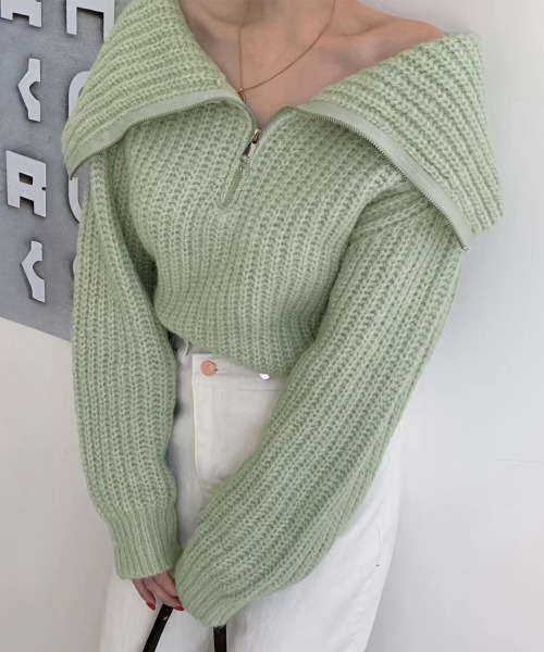 Miniministore(ミニミニストア)の「ハーフジップニットセーター ビッグカラー(ニット/セーター・レディース・ミント/ベージュ/グレー/ブラウン・FREE)」の15枚目の写真