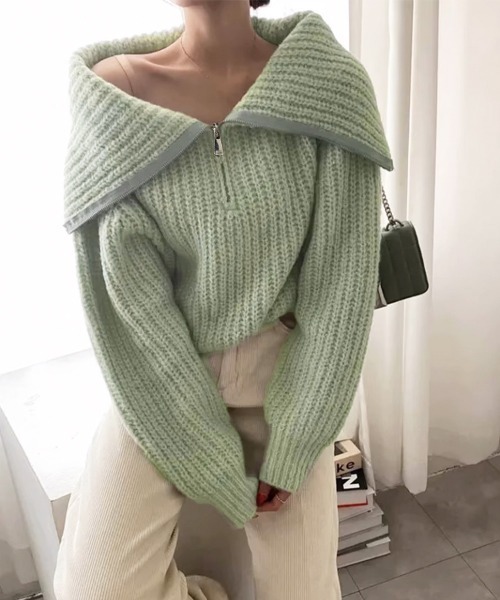 Miniministore(ミニミニストア)の「ハーフジップニットセーター ビッグカラー(ニット/セーター・レディース・ミント/ベージュ/グレー/ブラウン・FREE)」の14枚目の写真