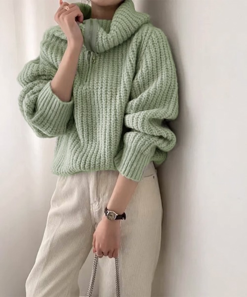 Miniministore(ミニミニストア)の「ハーフジップニットセーター ビッグカラー(ニット/セーター・レディース・ミント/ベージュ/グレー/ブラウン・FREE)」の12枚目の写真