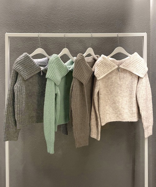 Miniministore(ミニミニストア)の「ハーフジップニットセーター ビッグカラー(ニット/セーター・レディース・ミント/ベージュ/グレー/ブラウン・FREE)」の11枚目の写真