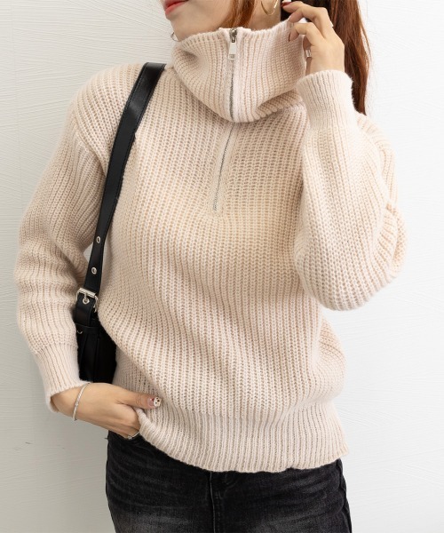Miniministore(ミニミニストア)の「ハーフジップニットセーター ビッグカラー(ニット/セーター・レディース・ミント/ベージュ/グレー/ブラウン・FREE)」の8枚目の写真