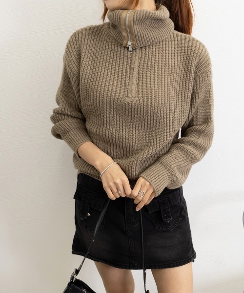 Miniministore(ミニミニストア)の「ハーフジップニットセーター ビッグカラー(ニット/セーター・レディース・ミント/ベージュ/グレー/ブラウン・FREE)」の6枚目の写真