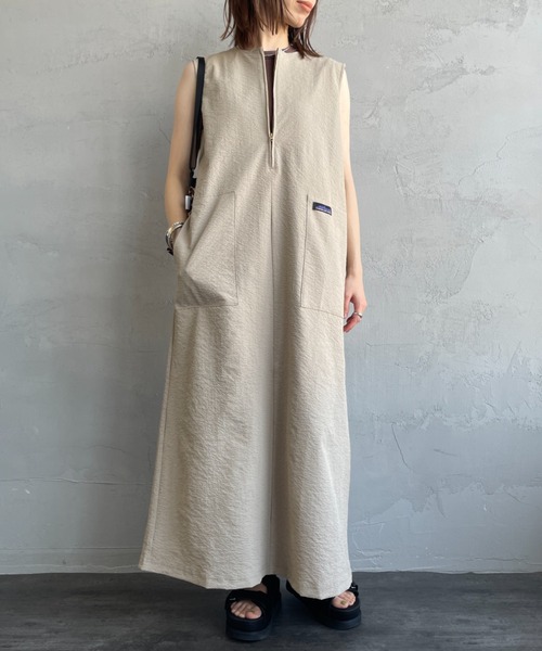 THOUSAND MILE（サウザンドマイル）の「【mina 7月号掲載】[THOUSAND MILE/サウザンド マイル] 別注 シアサッカーハーフジップ ノースリーブワンピース（ワンピース・レディース・ブラック/ベージュ/ネイビー・F）」の5枚目の写真