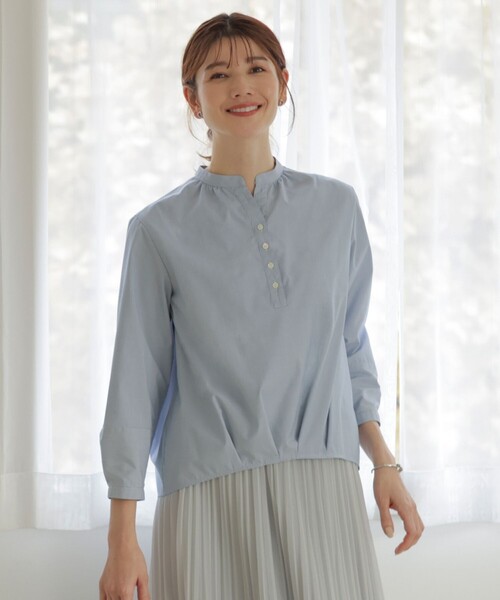 J.PRESS Ladies(J.プレス レディス)の「【洗える・接触冷感・UVケア】エステネージュストライプ コクーン ブラウス(シャツ/ブラウス・レディース・ブルー系1/ネイビー系3/サックスブルー系1/ライトグレー系1・XS)」の4枚目の写真