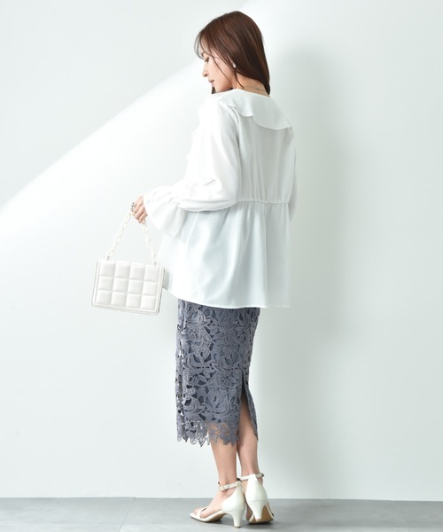 INTERPLANET（インタープラネット）の「ソフト麻調ラッフル衿ブラウス（シャツ/ブラウス・レディース・ブラック/ベージュ/オフホワイト・FREE）」の20枚目の写真