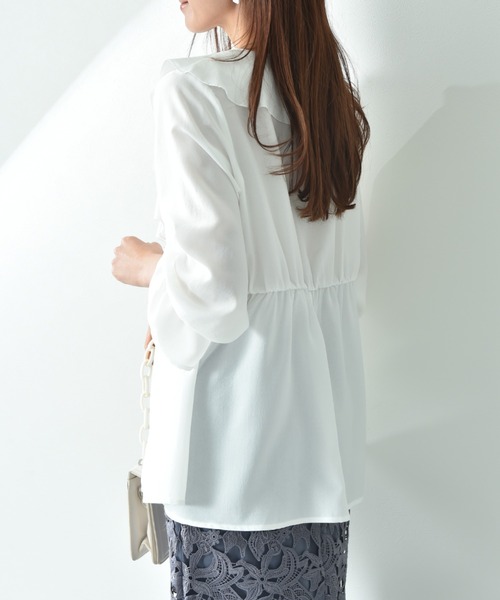 INTERPLANET（インタープラネット）の「ソフト麻調ラッフル衿ブラウス（シャツ/ブラウス・レディース・ブラック/ベージュ/オフホワイト・FREE）」の14枚目の写真