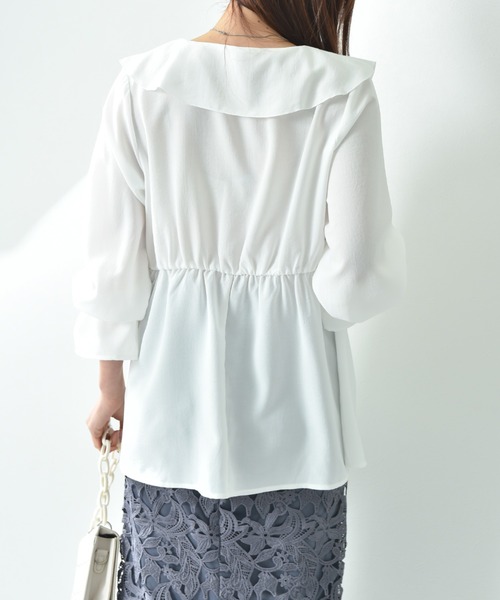 INTERPLANET（インタープラネット）の「ソフト麻調ラッフル衿ブラウス（シャツ/ブラウス・レディース・ブラック/ベージュ/オフホワイト・FREE）」の15枚目の写真