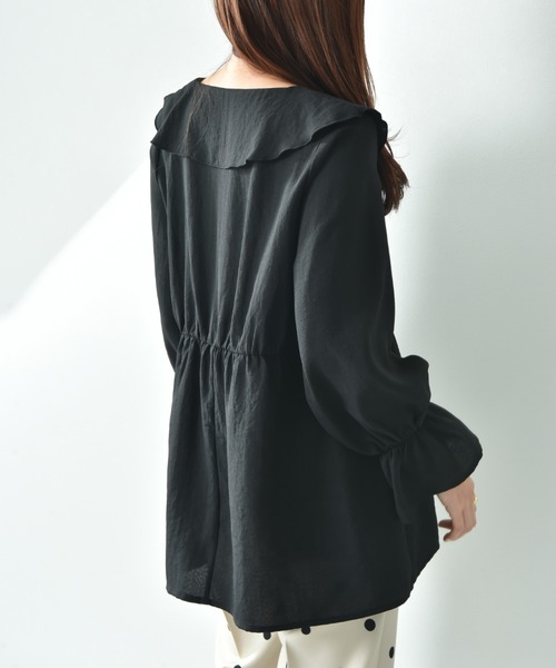 INTERPLANET（インタープラネット）の「ソフト麻調ラッフル衿ブラウス（シャツ/ブラウス・レディース・ブラック/ベージュ/オフホワイト・FREE）」の6枚目の写真