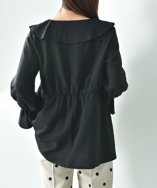 INTERPLANET（インタープラネット）の「ソフト麻調ラッフル衿ブラウス（シャツ/ブラウス・レディース・ブラック/ベージュ/オフホワイト・FREE）」の7枚目の写真