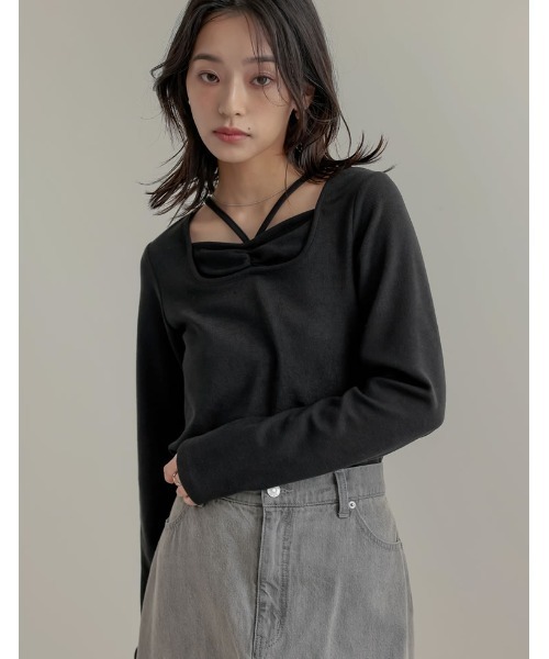 Re:EDIT(リエディ)の「スムースリブカットソーレイヤード風トップス(Tシャツ/カットソー・レディース・グレー/ブラック/ホワイト/モカ・MEDIUM/LARGE)」の22枚目の写真