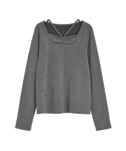 Re:EDIT(リエディ)の「スムースリブカットソーレイヤード風トップス(Tシャツ/カットソー・レディース・グレー/ブラック/ホワイト/モカ・MEDIUM/LARGE)」の6枚目の写真