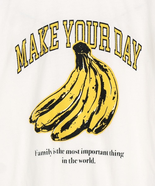MAKE YOUR DAY(メイクユアデイ)の「バナナとロゴ半袖Tシャツ■パパサイズ(Tシャツ/カットソー・メンズ・オフホワイト/チャコールグレー・M/L)」の9枚目の写真