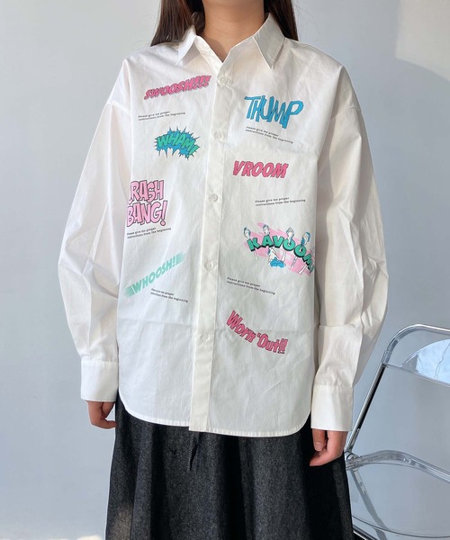 AS KNOW AS plus（アズノゥアズプラス）の「●アソートデザイン ちりばめロゴビッグサイズシャツ（シャツ/ブラウス・レディース・ブラック/オフホワイト/サックスブルー系/イエロー系・FREE）」の19枚目の写真