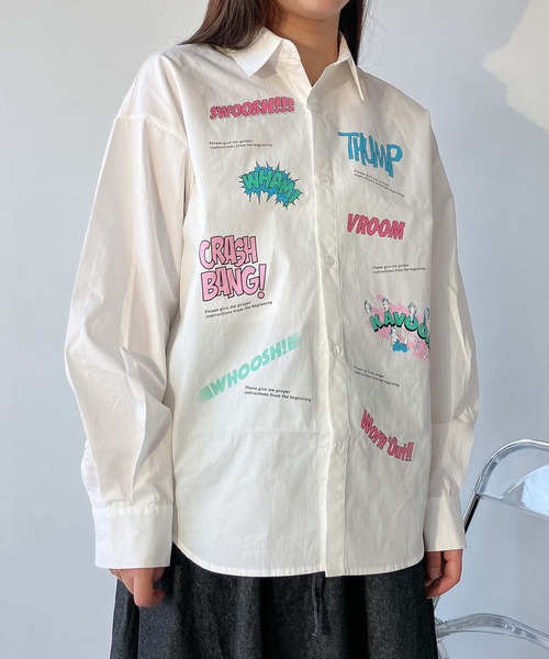 AS KNOW AS plus（アズノゥアズプラス）の「●アソートデザイン ちりばめロゴビッグサイズシャツ（シャツ/ブラウス・レディース・ブラック/オフホワイト/サックスブルー系/イエロー系・FREE）」の20枚目の写真