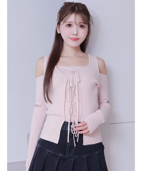 EATME(イートミー)の「リボンカットアウトリブニットアンサンブル(ニット/セーター・レディース・アイボリー/ブラック/ピンク・FREE)」の3枚目の写真