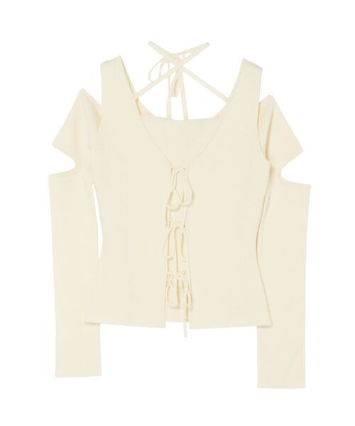 EATME(イートミー)の「リボンカットアウトリブニットアンサンブル(ニット/セーター・レディース・アイボリー/ブラック/ピンク・FREE)」の2枚目の写真