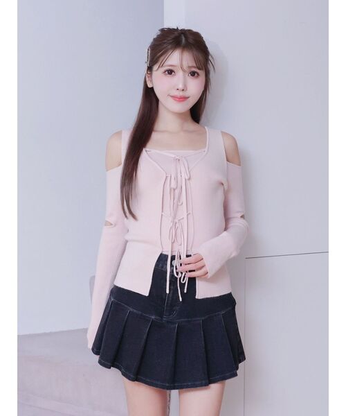 EATME(イートミー)の「リボンカットアウトリブニットアンサンブル(ニット/セーター・レディース・アイボリー/ブラック/ピンク・FREE)」の4枚目の写真