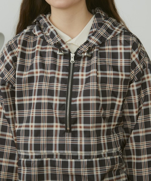 MERLOT（メルロー）の「チェックアノラックパーカー/裾ドローコード付き（パーカー・レディース・ブラウン/ネイビー・FREE）」の14枚目の写真