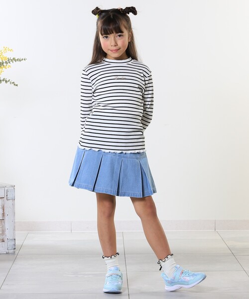 SHOO・LA・RUE（シューラルー）の「【100-150cm】刺繍ロゴ使いリブロンT（Tシャツ/カットソー・キッズ・ライトグレー/パープル/ライトグリーン/ホワイト系3・11/10/12/15 /13/14）」の13枚目の写真