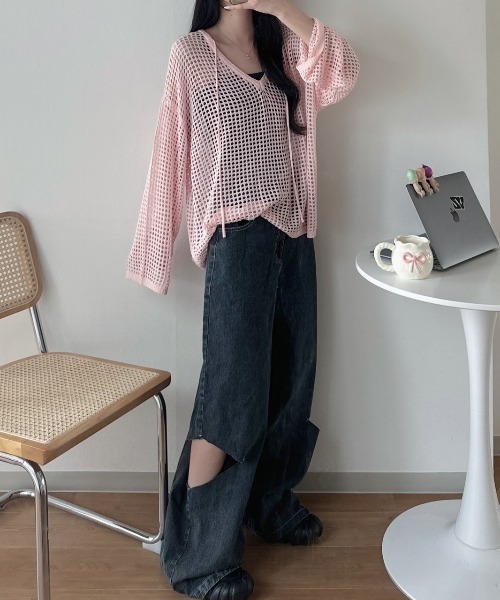nemne store(ネンネストア)の「《Delfy》ウェスト折り返しサイドスリットデニム(デニムパンツ・レディース・ブラック系/サックスブルー系・SMALL/MEDIUM)」の5枚目の写真