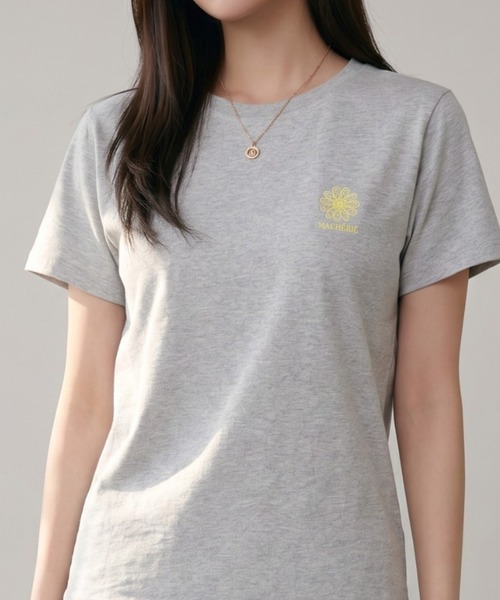 Per sist ence(パーシエンス)の「天竺フラワー刺繍コンパクトTシャツ(Tシャツ/カットソー・レディース・ブラック/オフホワイト/杢グレー・FREE)」の3枚目の写真
