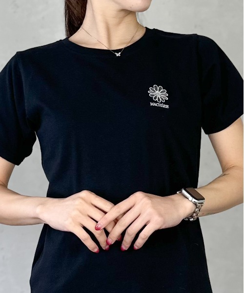 Per sist ence(パーシエンス)の「天竺フラワー刺繍コンパクトTシャツ(Tシャツ/カットソー・レディース・ブラック/オフホワイト/杢グレー・FREE)」の1枚目の写真