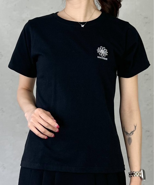Per sist ence(パーシエンス)の「天竺フラワー刺繍コンパクトTシャツ(Tシャツ/カットソー・レディース・ブラック/オフホワイト/杢グレー・FREE)」の14枚目の写真