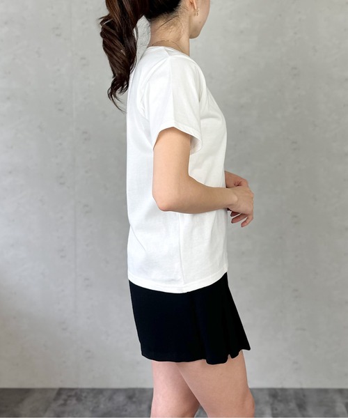 Per sist ence(パーシエンス)の「天竺フラワー刺繍コンパクトTシャツ(Tシャツ/カットソー・レディース・ブラック/オフホワイト/杢グレー・FREE)」の7枚目の写真