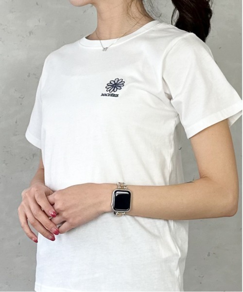 Per sist ence(パーシエンス)の「天竺フラワー刺繍コンパクトTシャツ(Tシャツ/カットソー・レディース・ブラック/オフホワイト/杢グレー・FREE)」の9枚目の写真